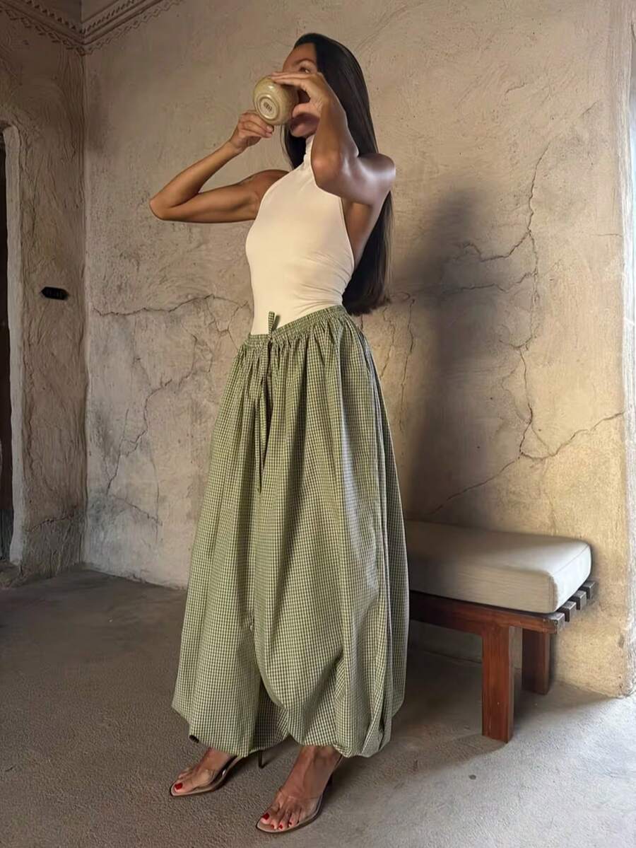 Pantalones jogger de pierna ancha a cuadros sueltos de moda nueva europea y americana para primavera