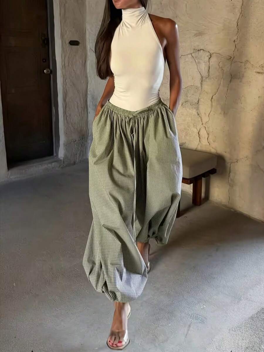 Pantalones jogger de pierna ancha a cuadros sueltos de moda nueva europea y americana para primavera