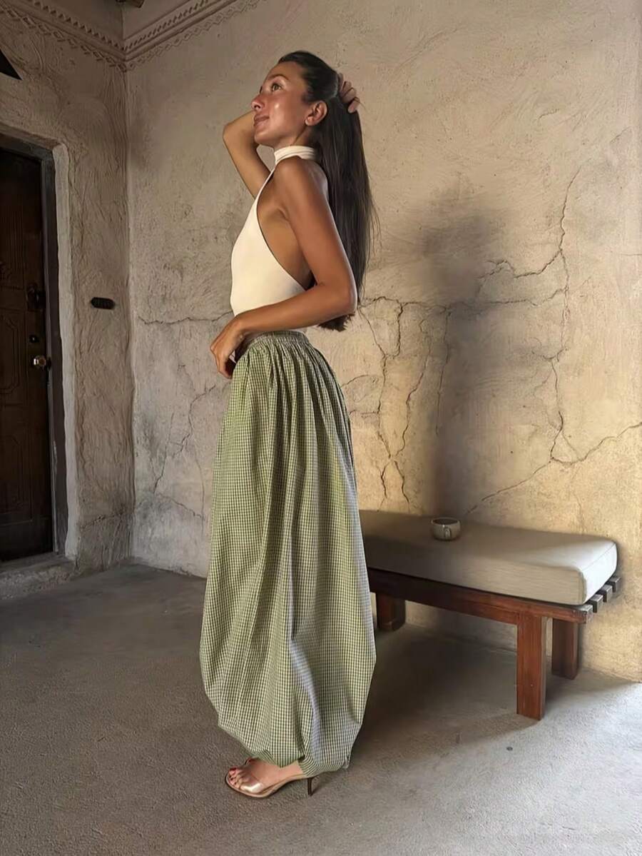 Pantalones jogger de pierna ancha a cuadros sueltos de moda nueva europea y americana para primavera