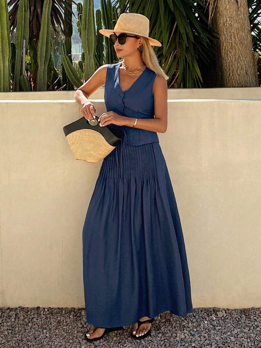 Conjunto de 2 piezas para mujer con top sin mangas