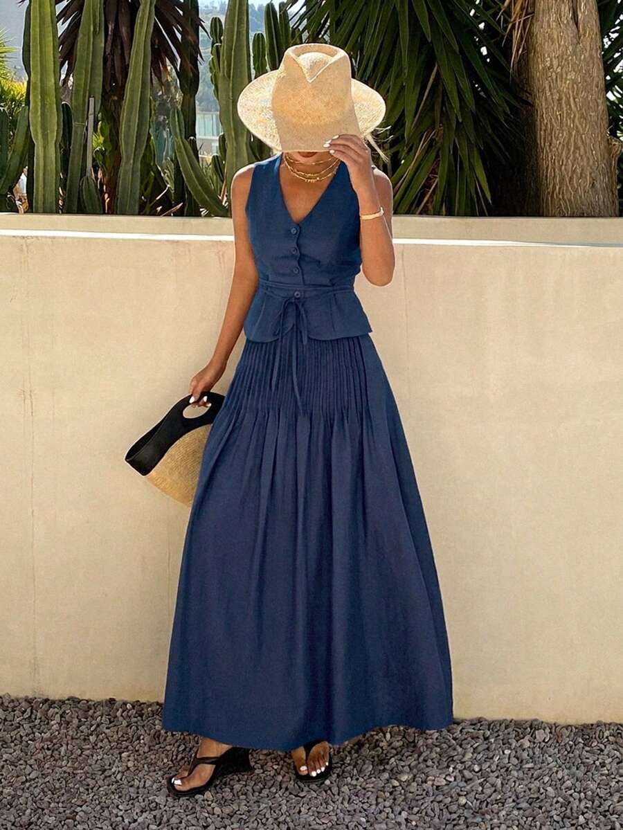 Conjunto de 2 piezas para mujer con top sin mangas