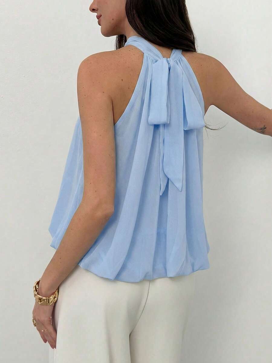 Blusa de verano casual de mujer con estampado de lunares y escote halter
