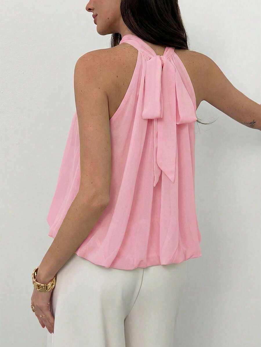Blusa de verano casual de mujer con estampado de lunares y escote halter