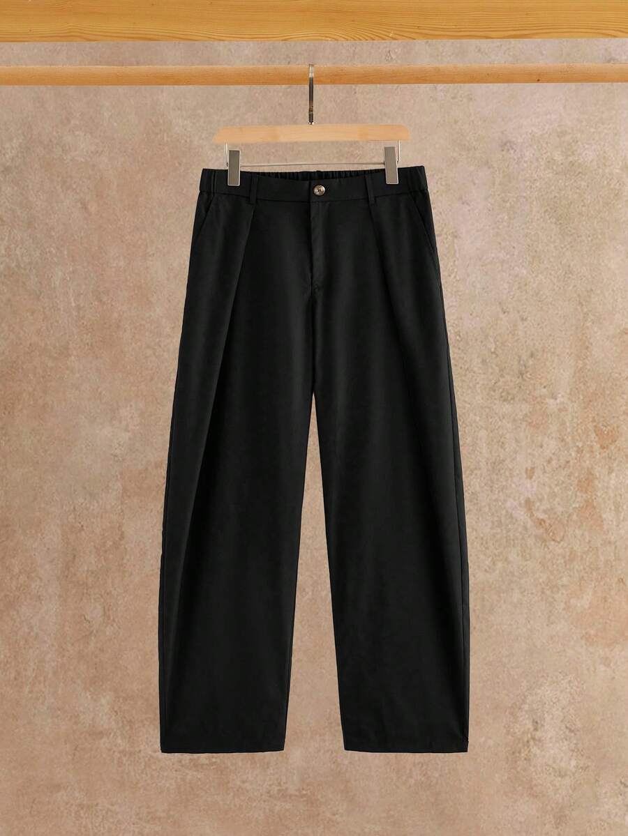 Pantalones de cintura alta y pierna ancha para hombre con frente plisado