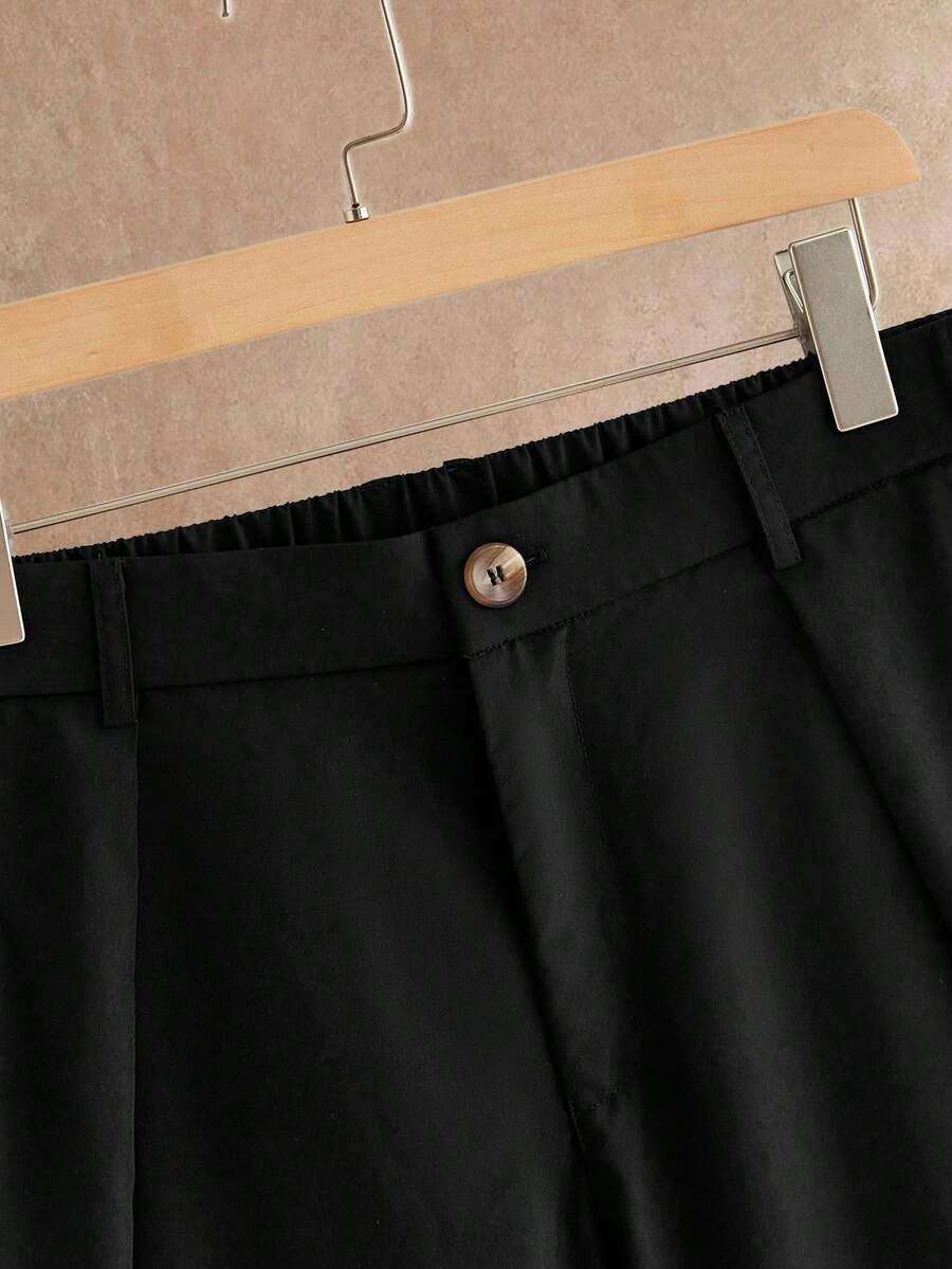 Pantalones de cintura alta y pierna ancha para hombre con frente plisado