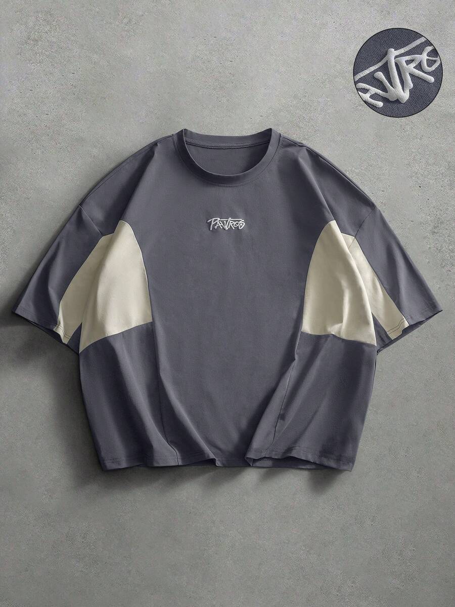 Camiseta suelta de hombro caído con estampado de letras casual para hombre