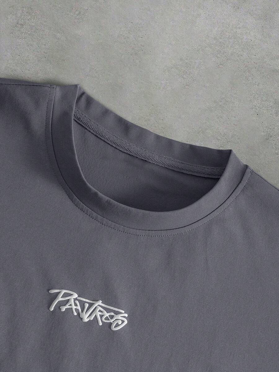 Camiseta suelta de hombro caído con estampado de letras casual para hombre