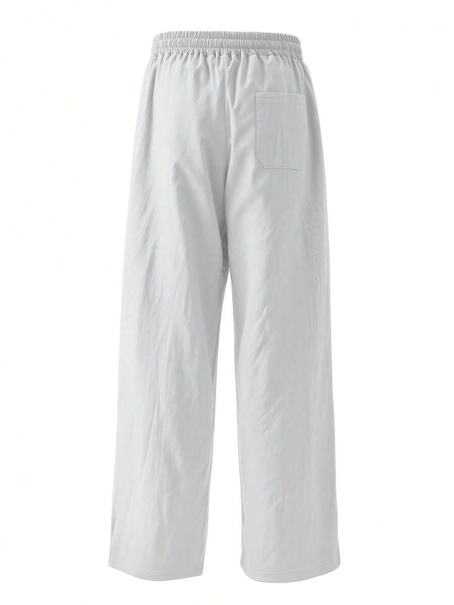 Pantalones casuales sueltos de lino negro tejido, adecuados para primavera/otoño/verano