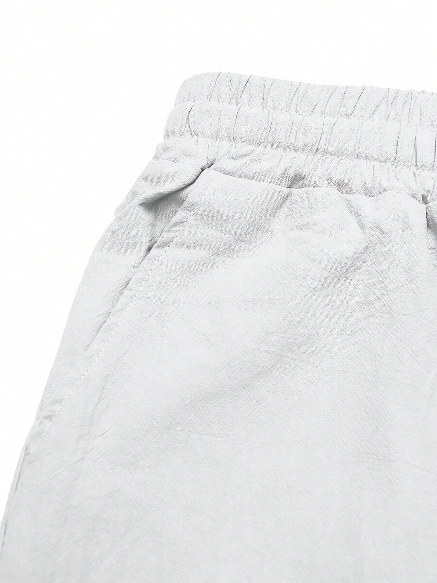 Pantalones casuales sueltos de lino negro tejido, adecuados para primavera/otoño/verano