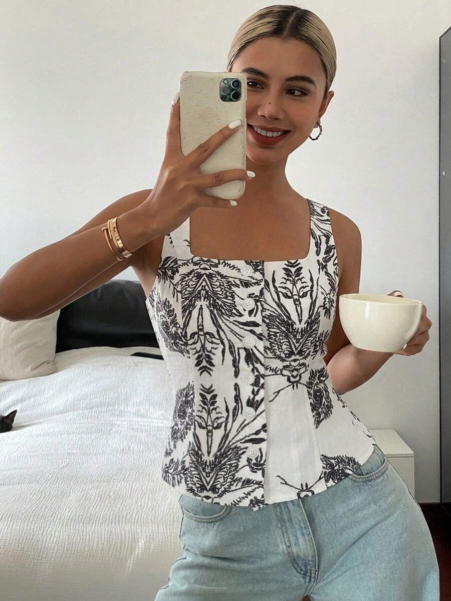 Top tubo casual de verano con estampado floral