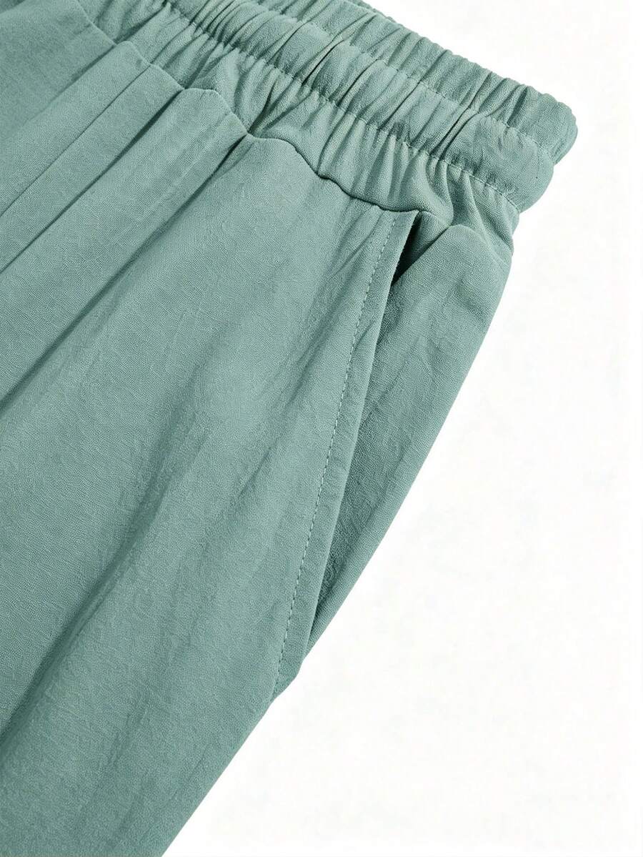Pantalones casuales sueltos de lino negro tejido, adecuados para primavera/otoño/verano
