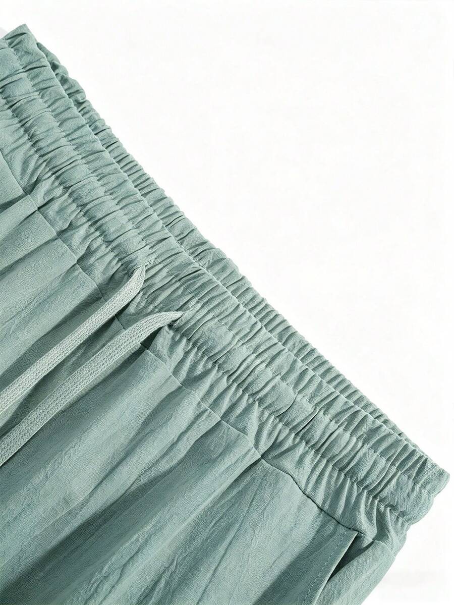 Pantalones casuales sueltos de lino negro tejido, adecuados para primavera/otoño/verano