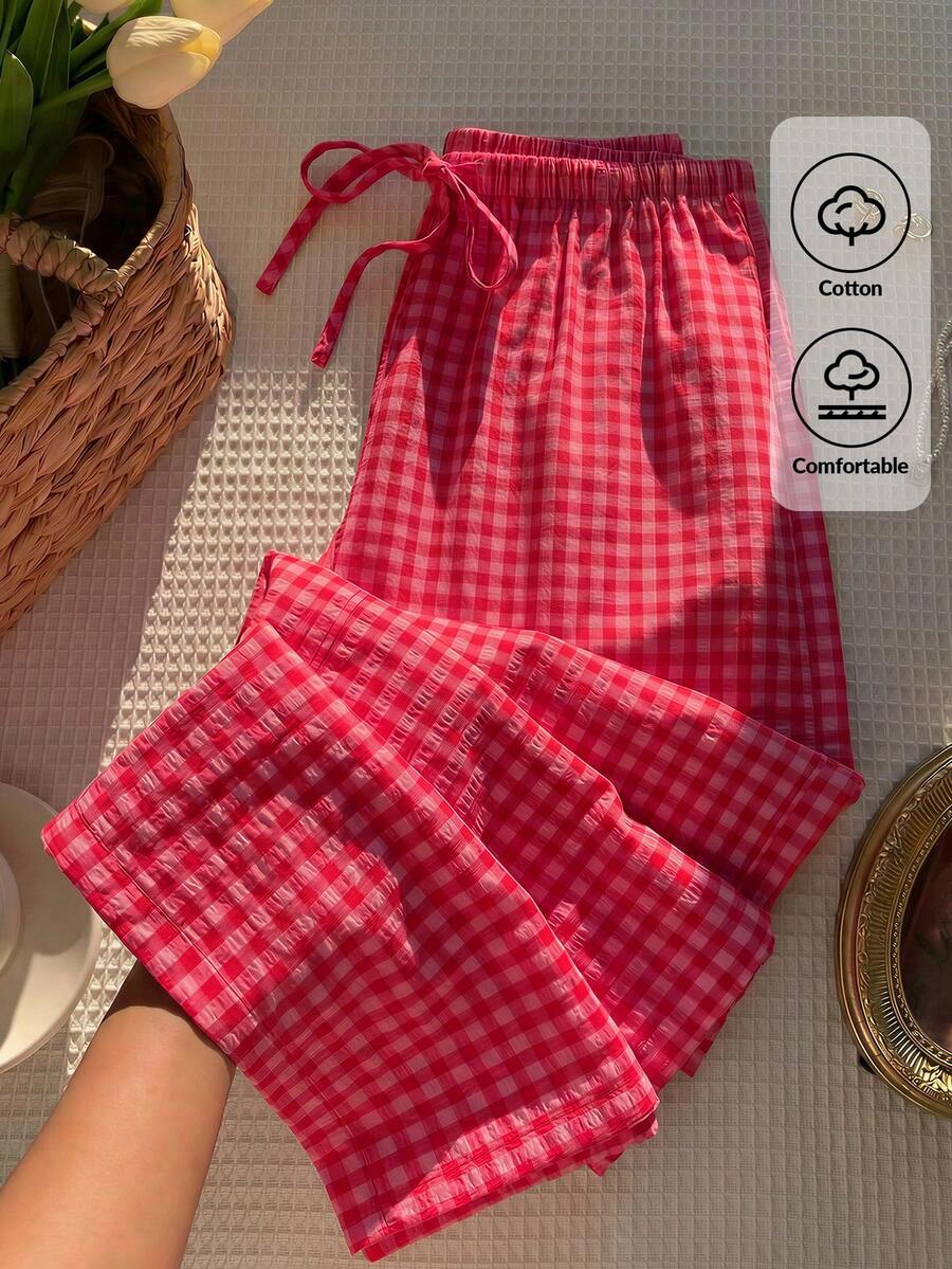 Pantalones casuales con estampado a cuadros para mujer.