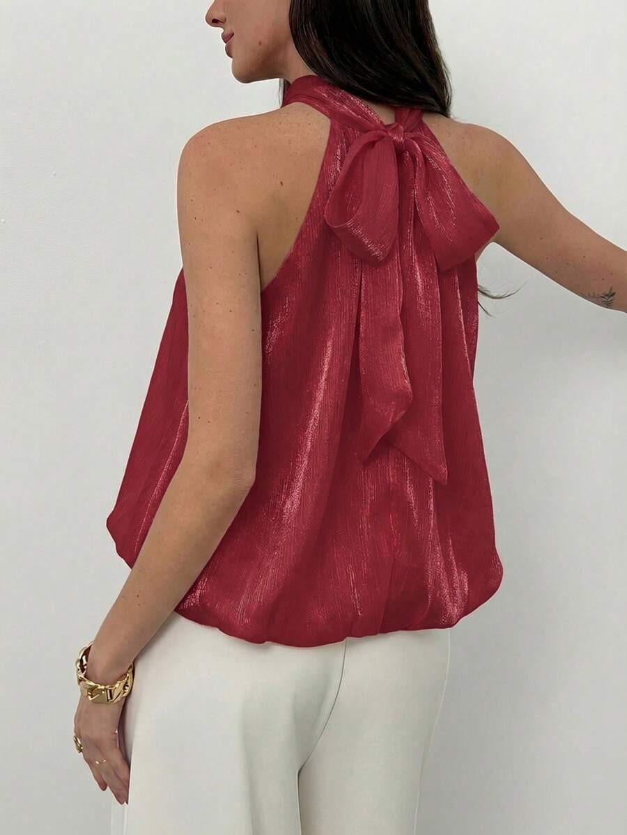 Blusa de verano casual de mujer con estampado de lunares y escote halter