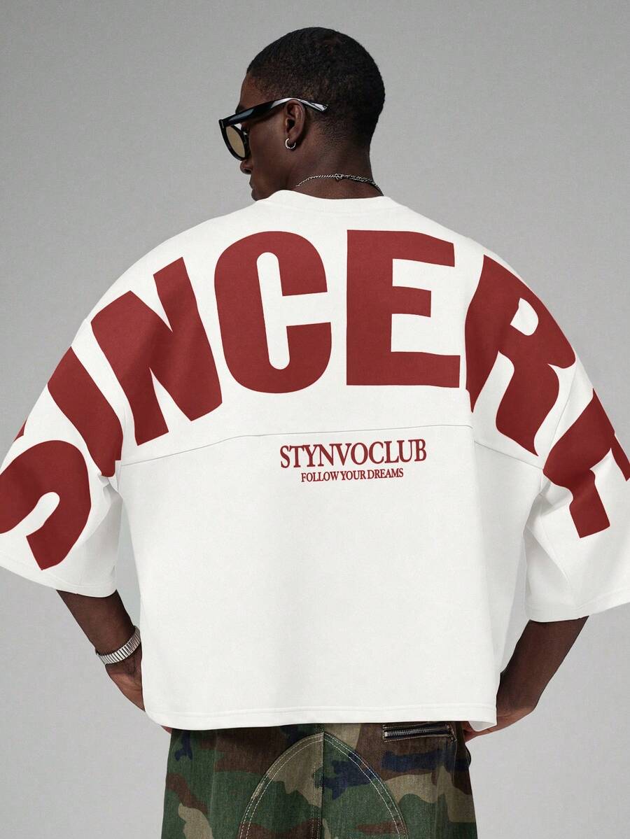 Camiseta suelta de hombro caído con estampado de letras casual para hombre