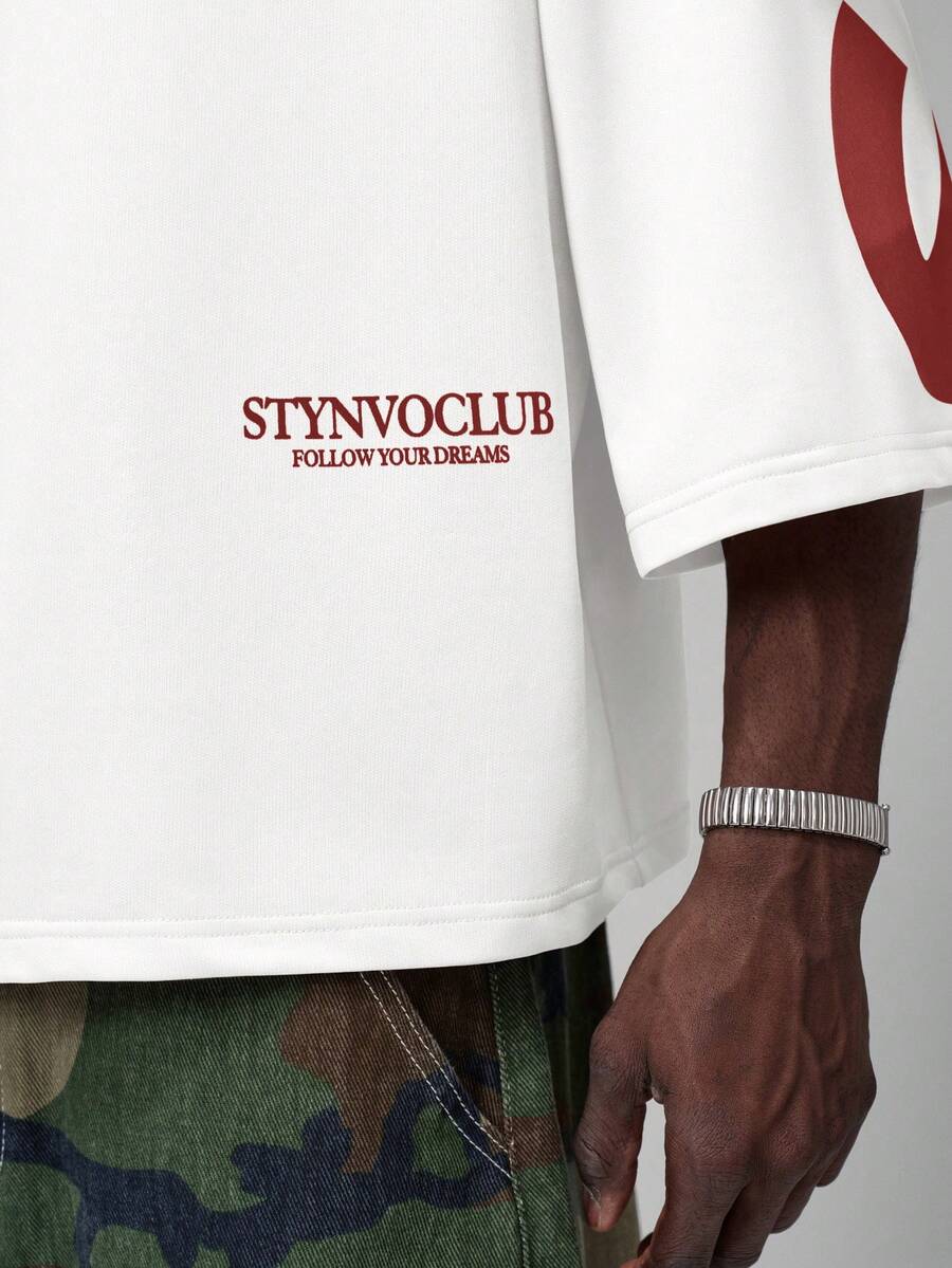 Camiseta suelta de hombro caído con estampado de letras casual para hombre