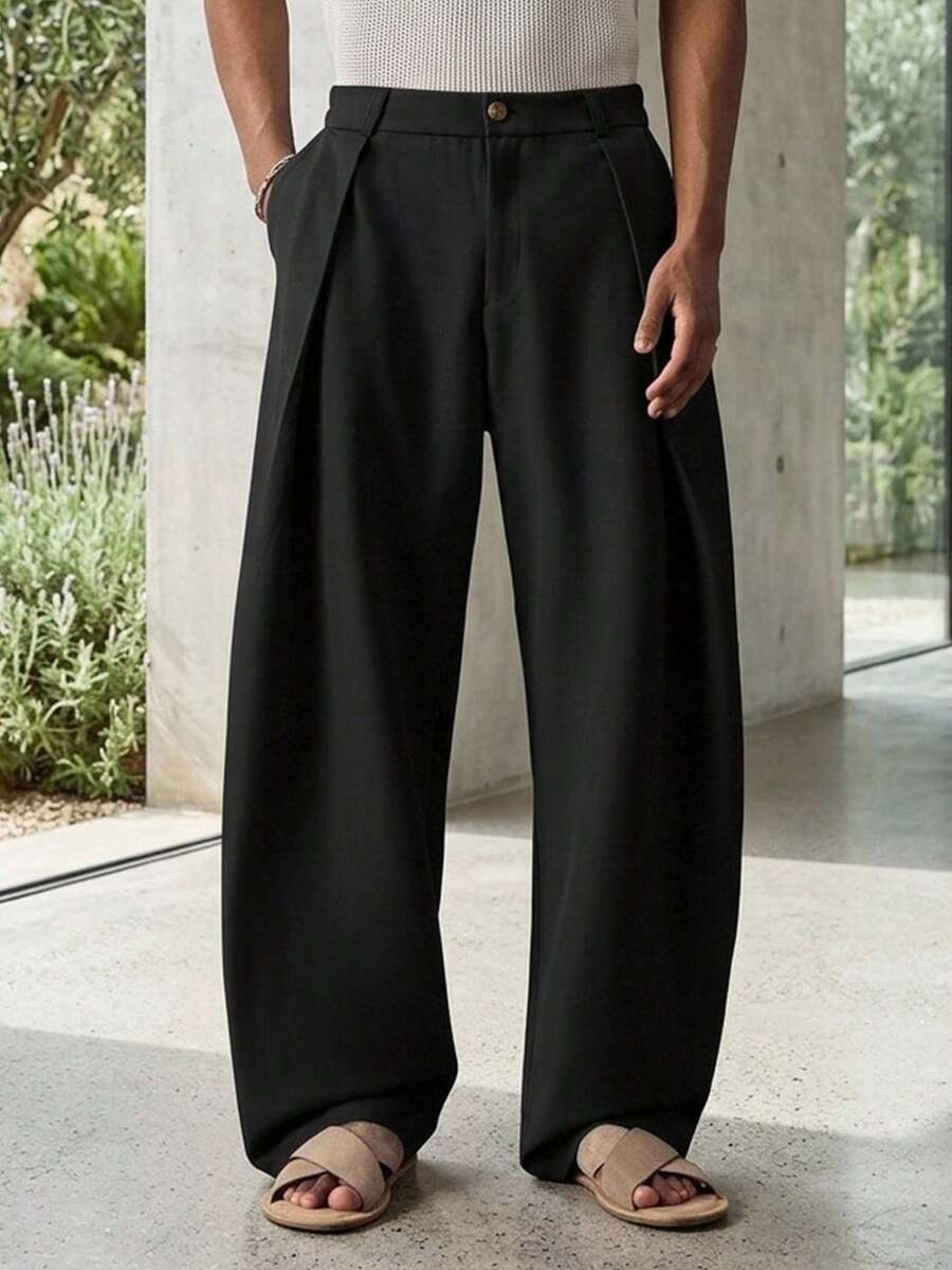 Pantalones de cintura alta y pierna ancha para hombre con frente plisado