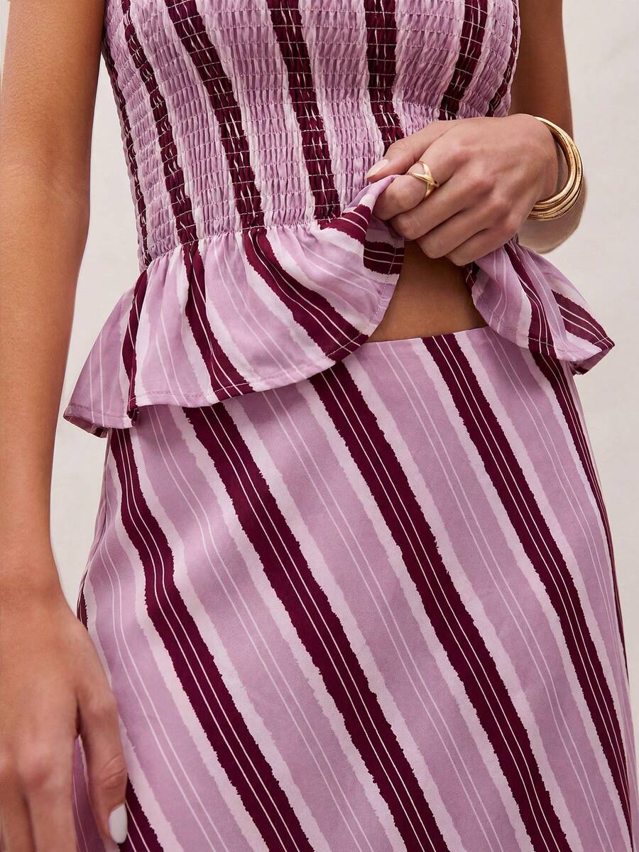 Bimba Conjunto de dos piezas con rayas y fruncido