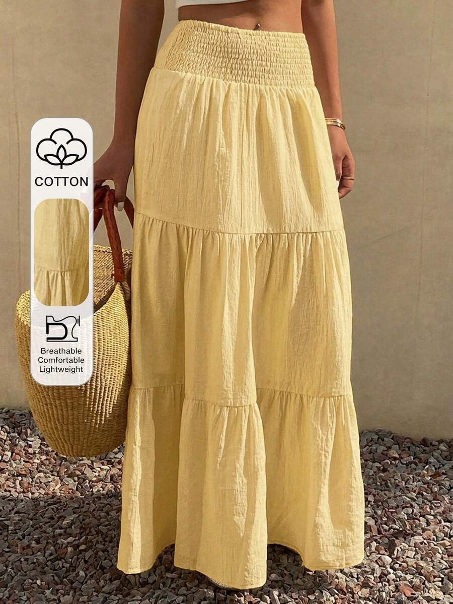 DAZY Falda acampanada de verano para mujer con volantes en el bajo, de color liso y textura.