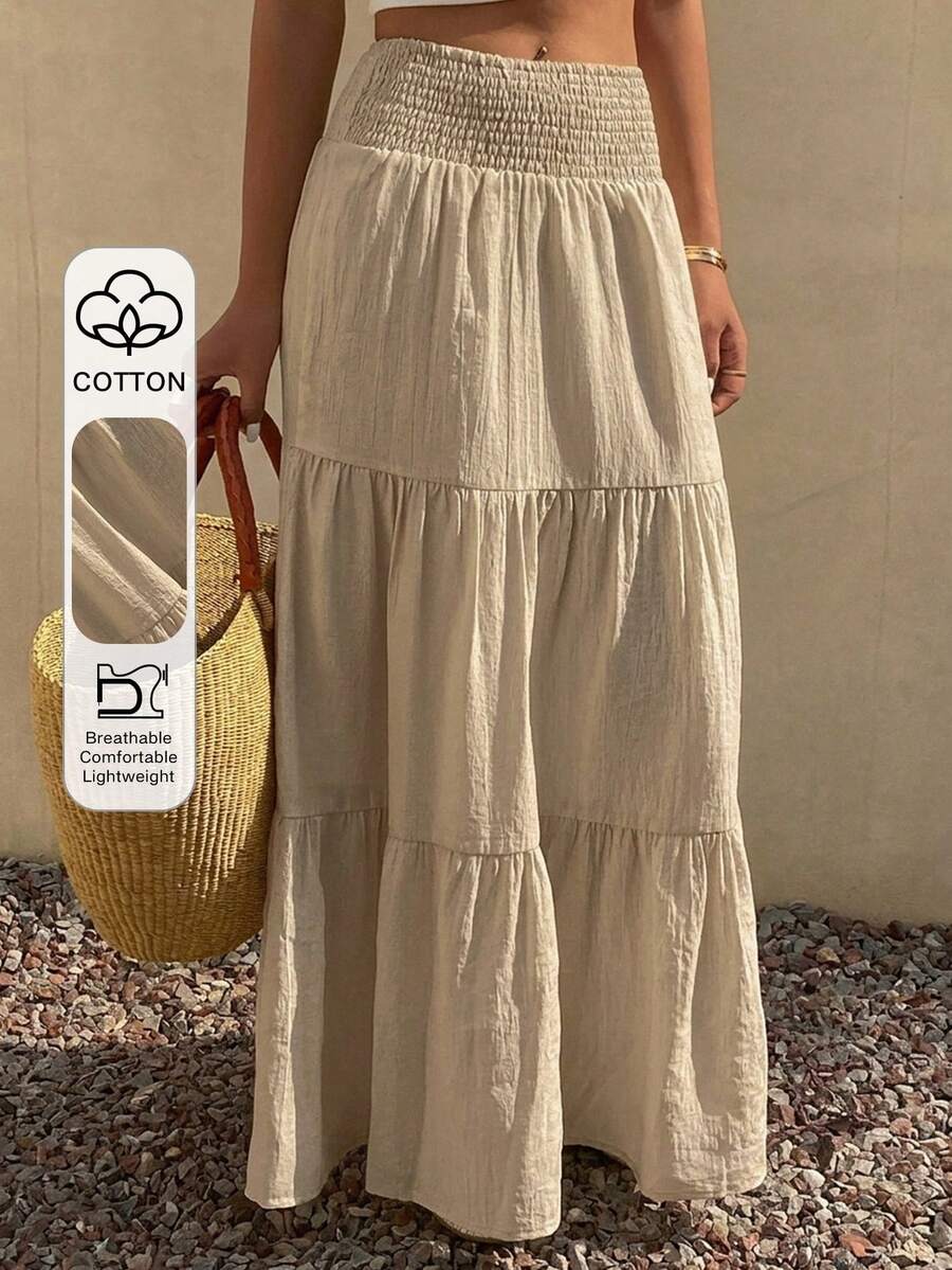 DAZY Falda acampanada de verano para mujer con volantes en el bajo, de color liso y textura.
