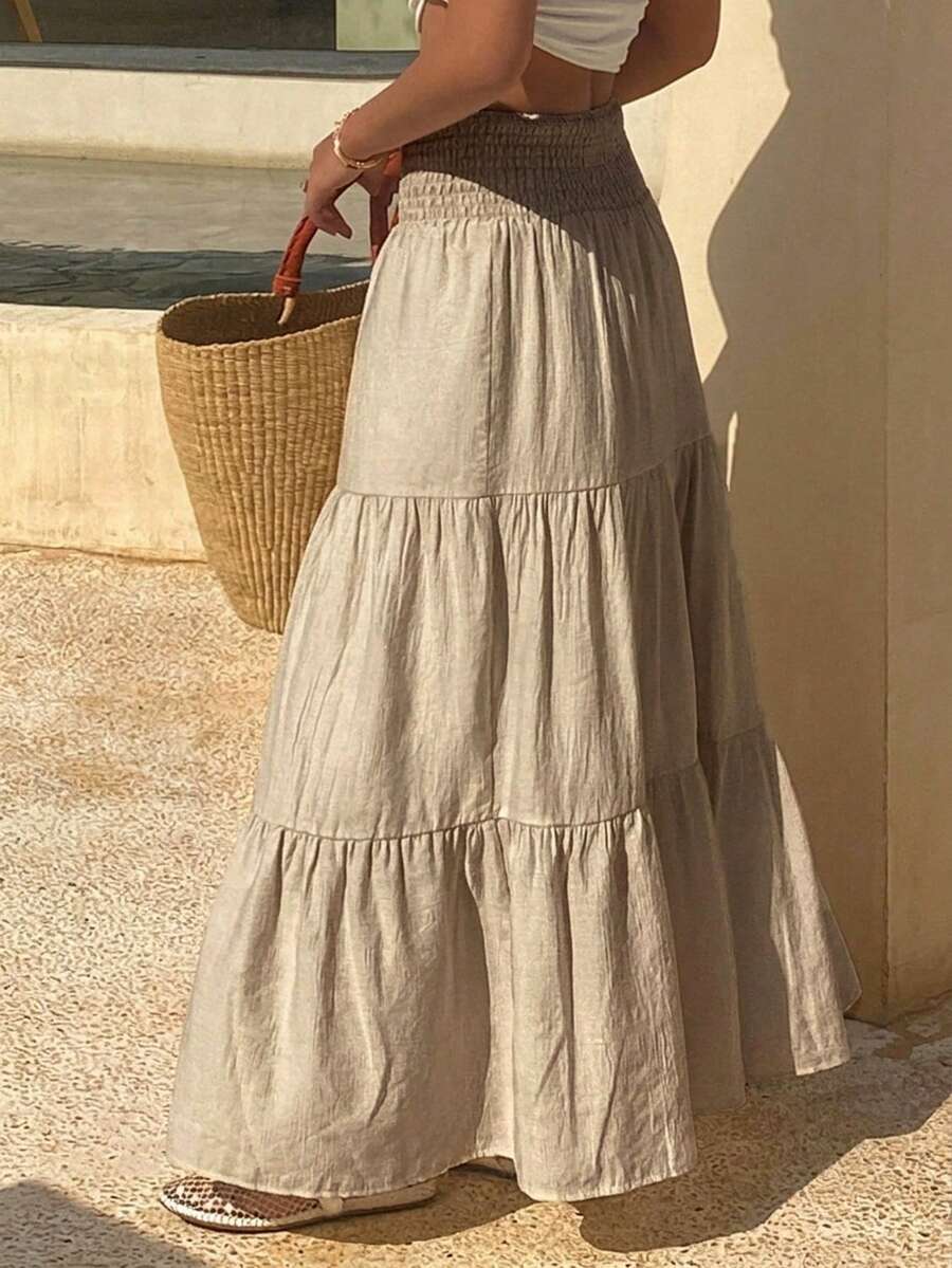 DAZY Falda acampanada de verano para mujer con volantes en el bajo, de color liso y textura.