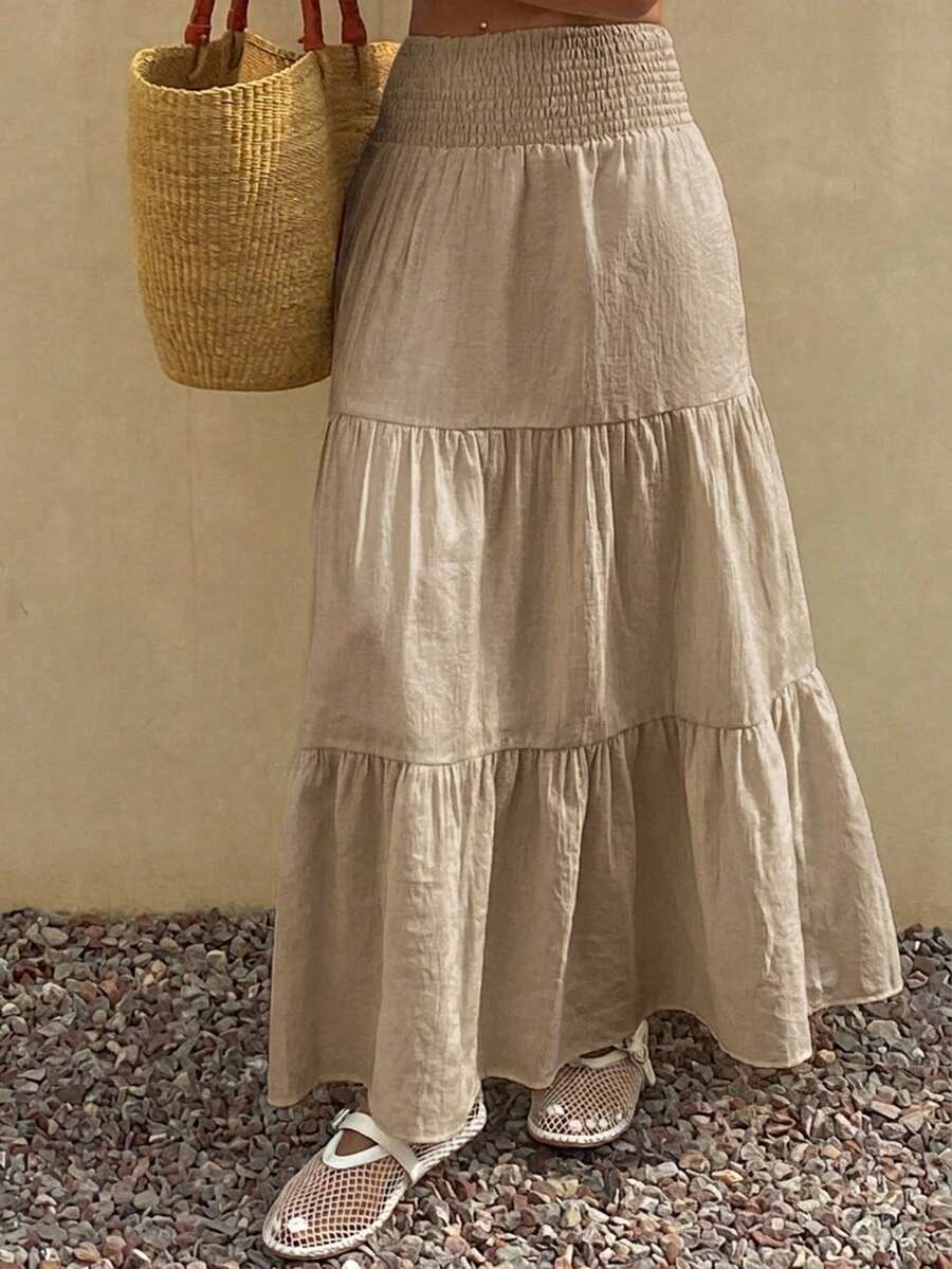 DAZY Falda acampanada de verano para mujer con volantes en el bajo, de color liso y textura.