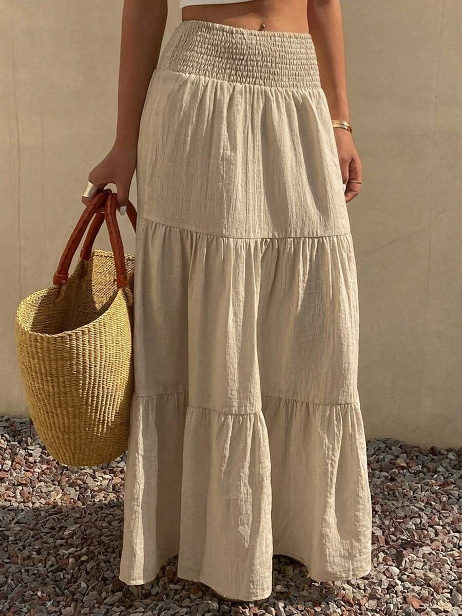DAZY Falda acampanada de verano para mujer con volantes en el bajo, de color liso y textura.