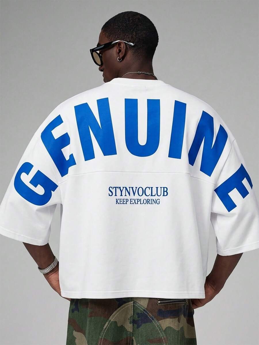 Camiseta suelta de hombro caído con estampado de letras casual para hombre