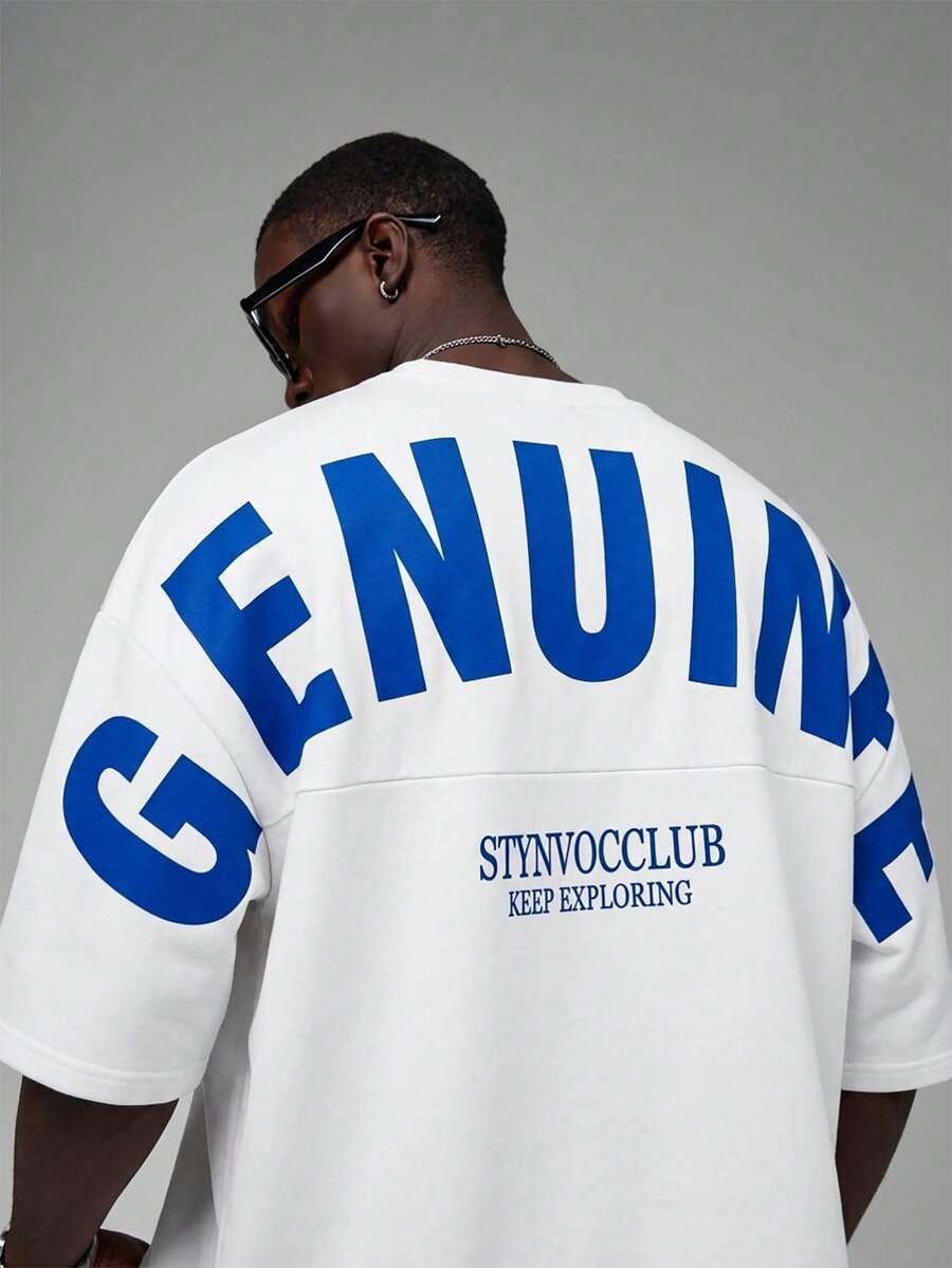Camiseta suelta de hombro caído con estampado de letras casual para hombre