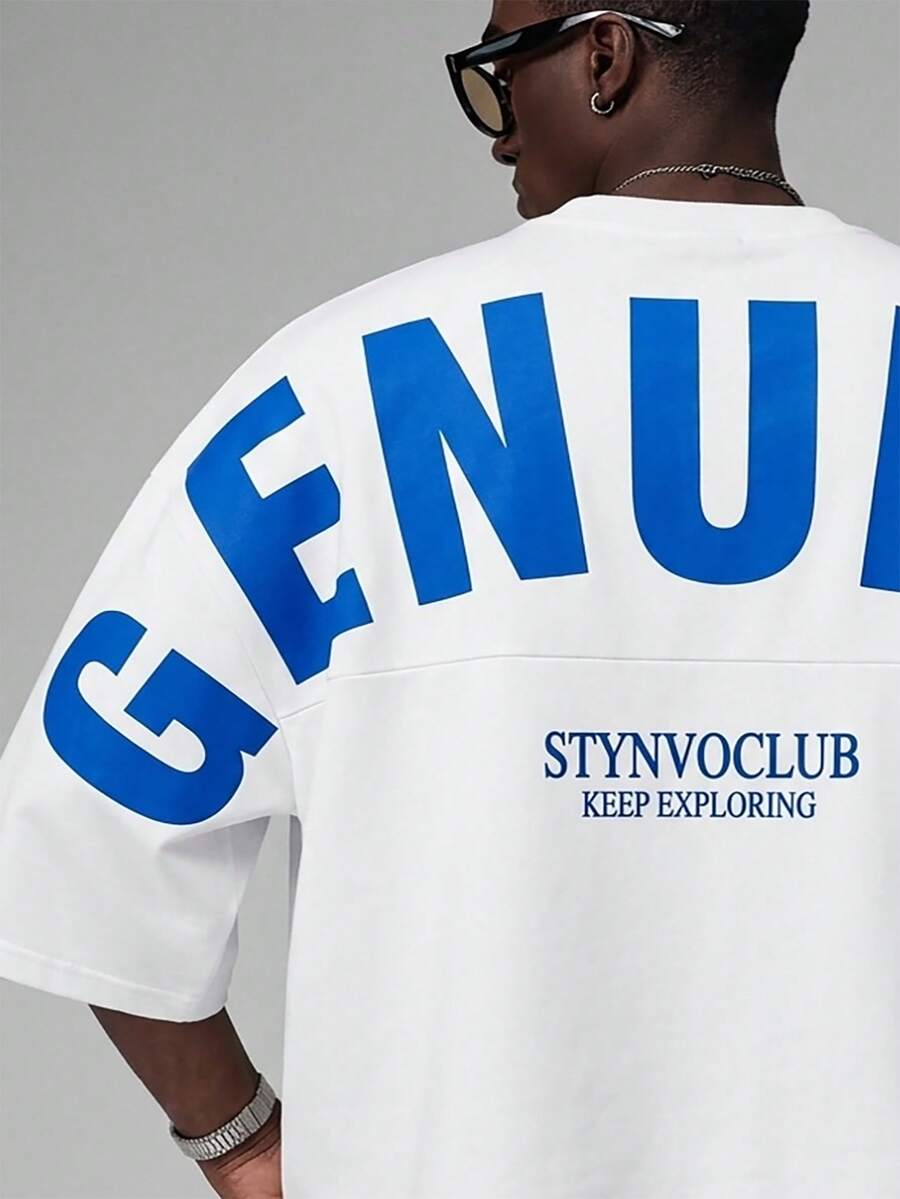 Camiseta suelta de hombro caído con estampado de letras casual para hombre