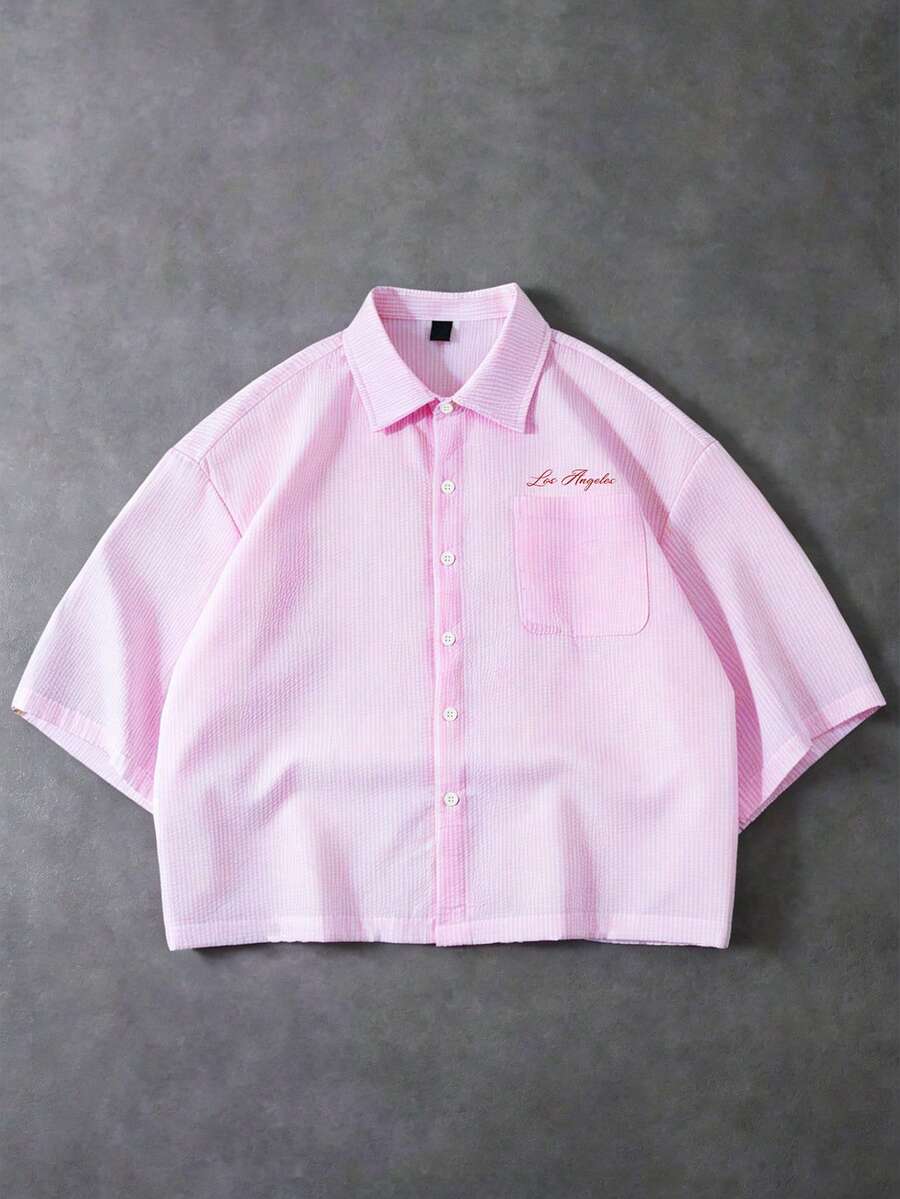 Camisa de manga corta de unicolor con estampado casual de verano para hombre