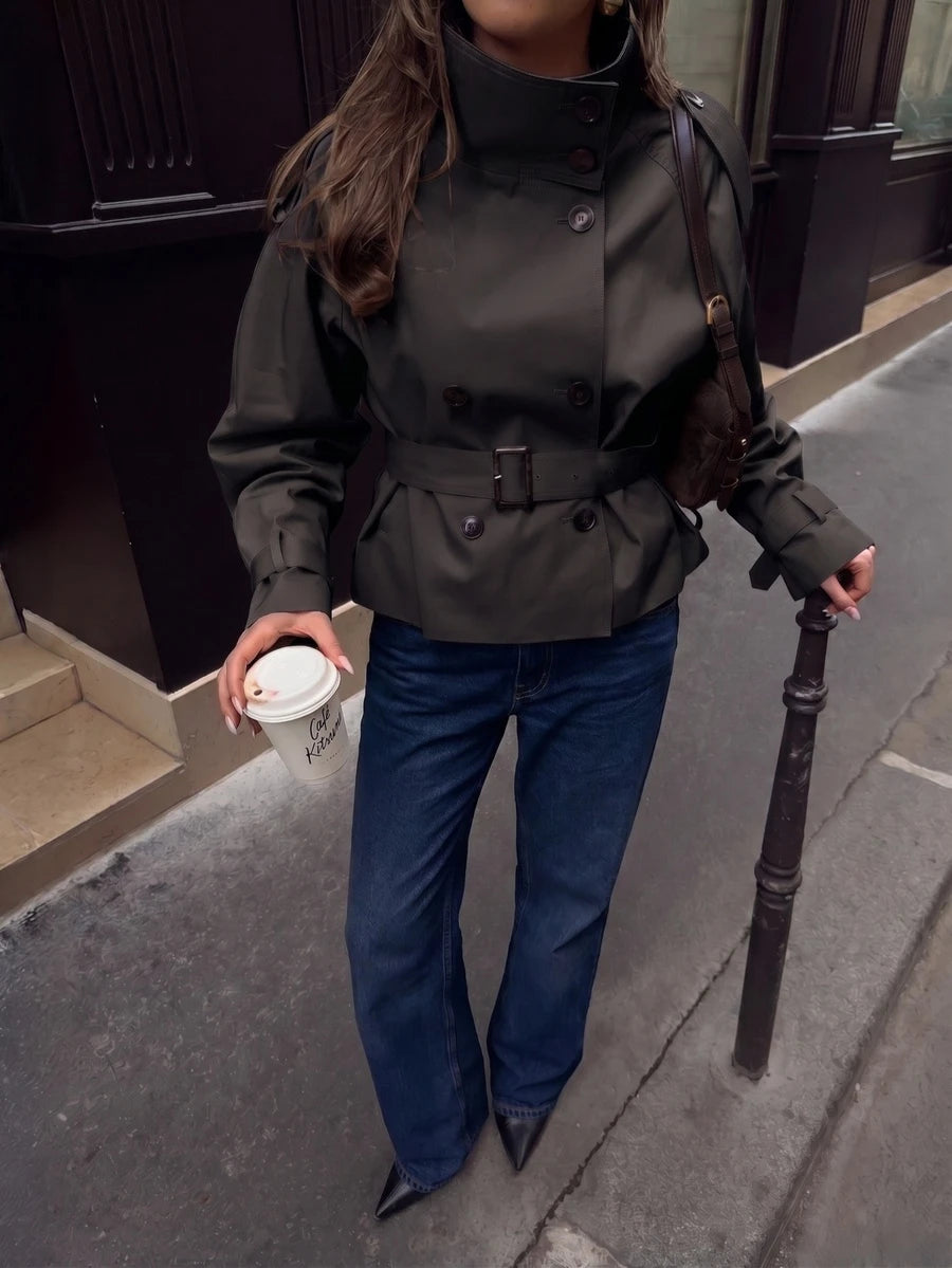 Abrigo bimba elegante de estilo urbano con botones delanteros y bolsillos