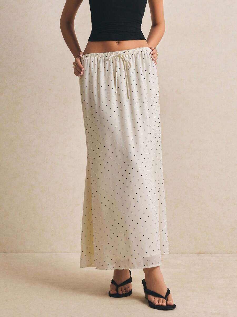Falda de mujer, falda larga tipo maxi, con lazo a la cintura