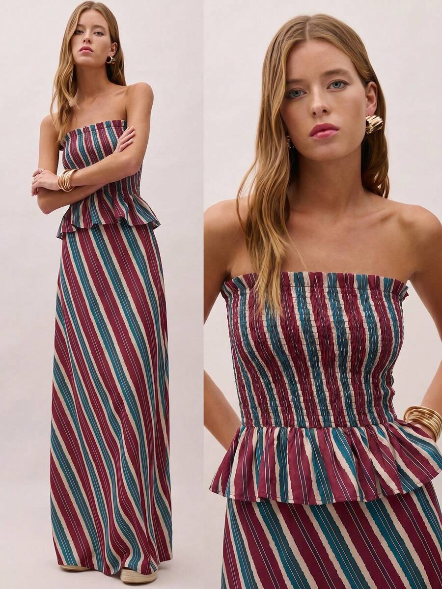 Bimba Conjunto de dos piezas con rayas y fruncido