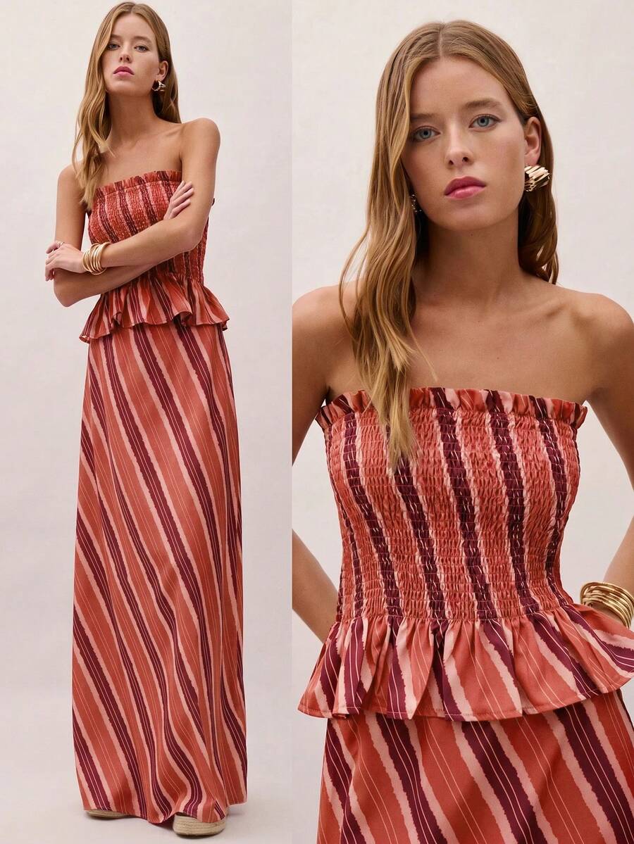 Bimba Conjunto de dos piezas con rayas y fruncido
