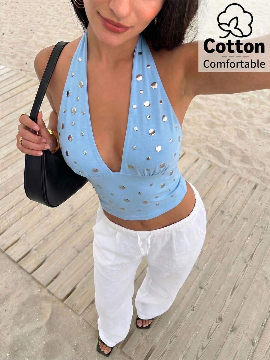 Top de mujer con escote en V profundo y espalda descubierta