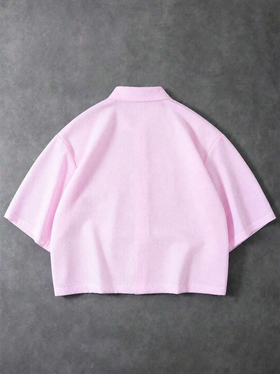 Camisa de manga corta de unicolor con estampado casual de verano para hombre