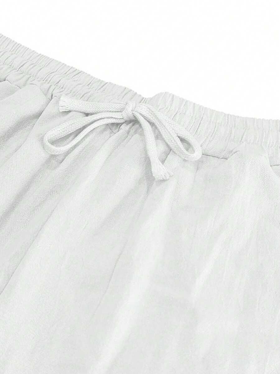 Pantalones casuales sueltos de lino negro tejido, adecuados para primavera/otoño/verano