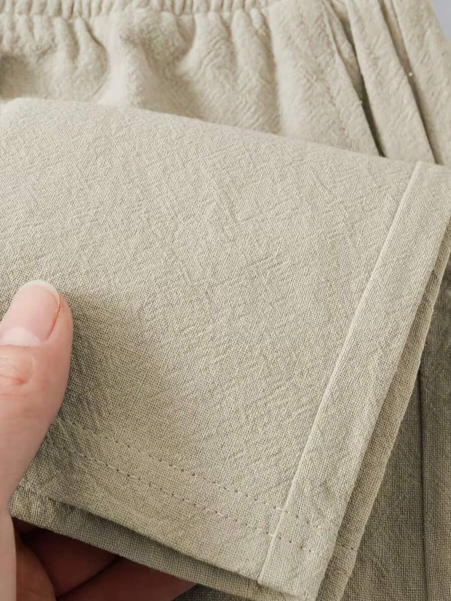Pantalones casuales sueltos de lino negro tejido, adecuados para primavera/otoño/verano
