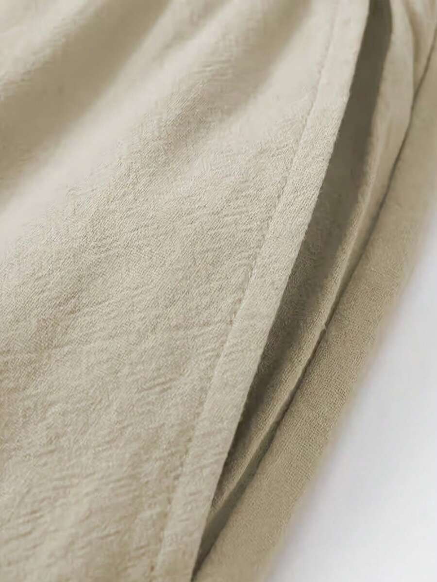 Pantalones casuales sueltos de lino negro tejido, adecuados para primavera/otoño/verano