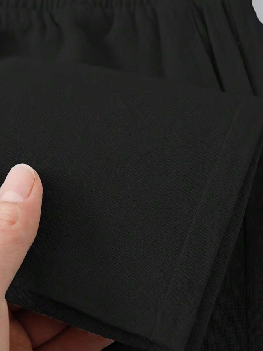 Pantalones casuales sueltos de lino negro tejido, adecuados para primavera/otoño/verano