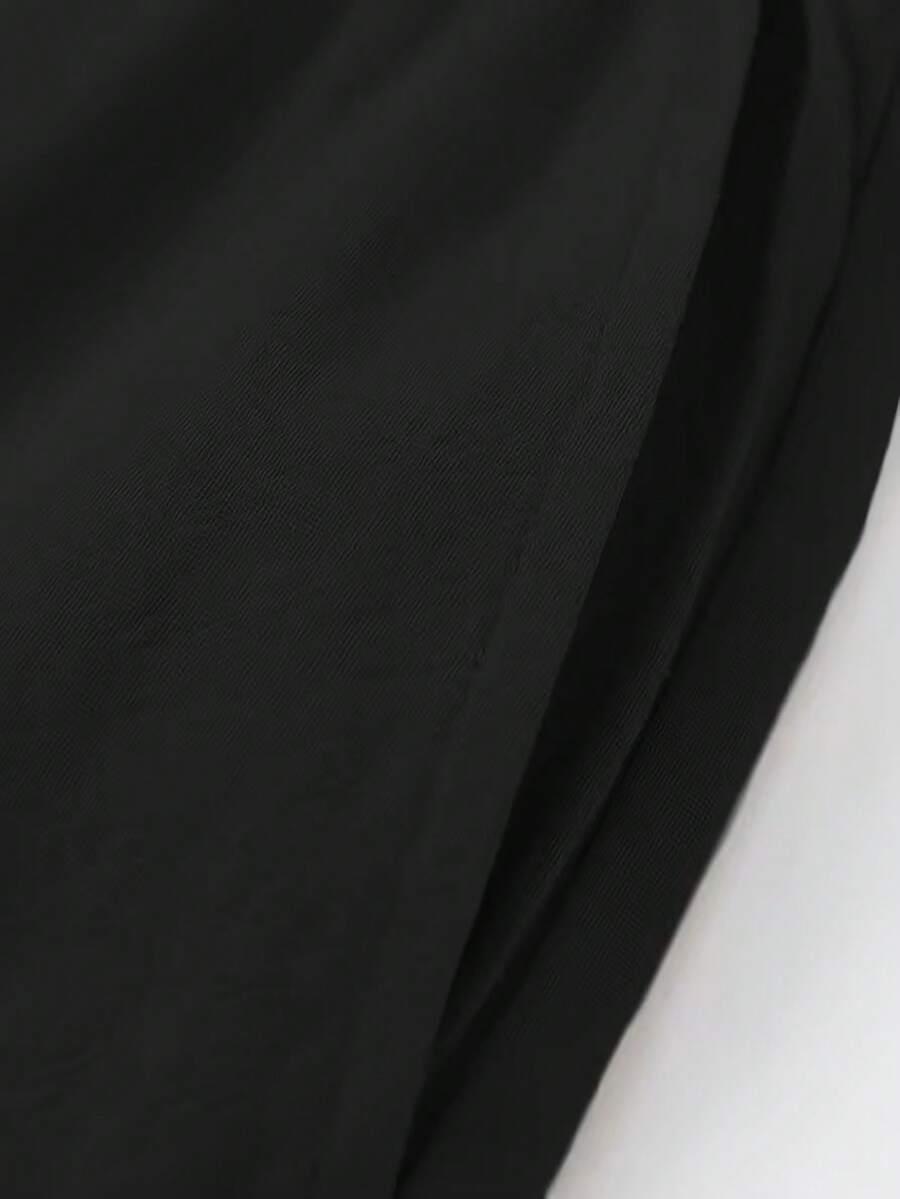 Pantalones casuales sueltos de lino negro tejido, adecuados para primavera/otoño/verano