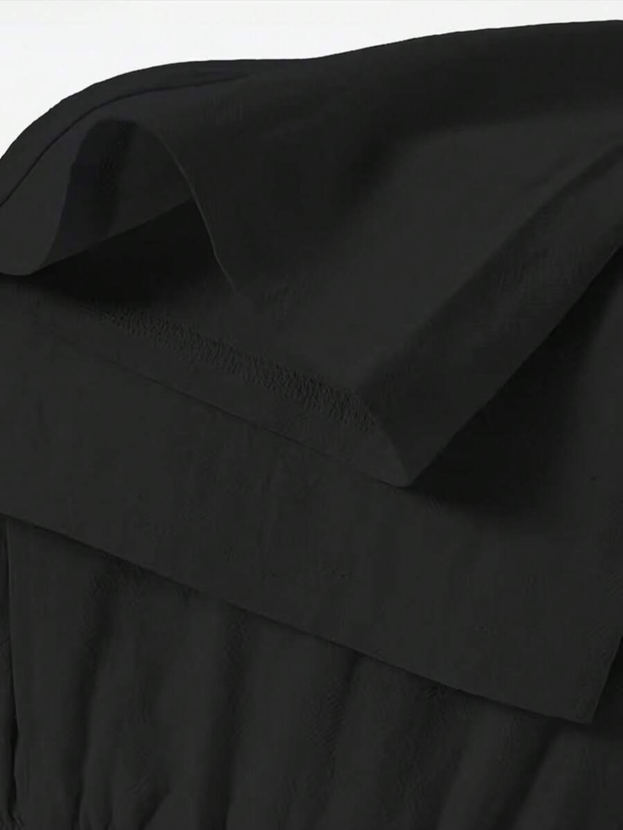 Pantalones casuales sueltos de lino negro tejido, adecuados para primavera/otoño/verano