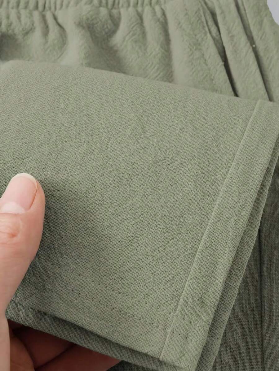 Pantalones casuales sueltos de lino negro tejido, adecuados para primavera/otoño/verano