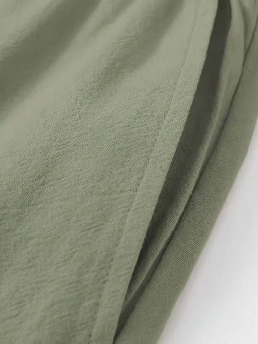 Pantalones casuales sueltos de lino negro tejido, adecuados para primavera/otoño/verano