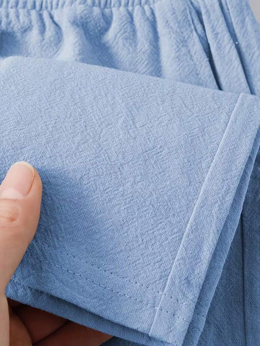 Pantalones casuales sueltos de lino negro tejido, adecuados para primavera/otoño/verano
