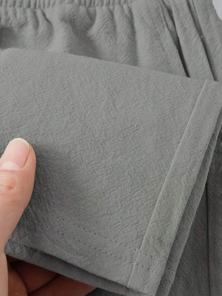 Pantalones casuales sueltos de lino negro tejido, adecuados para primavera/otoño/verano