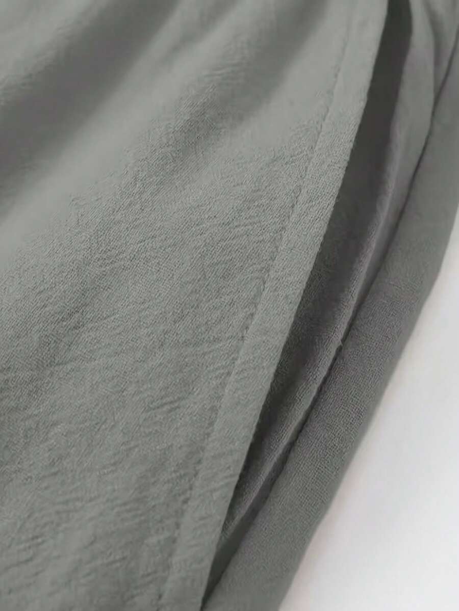 Pantalones casuales sueltos de lino negro tejido, adecuados para primavera/otoño/verano