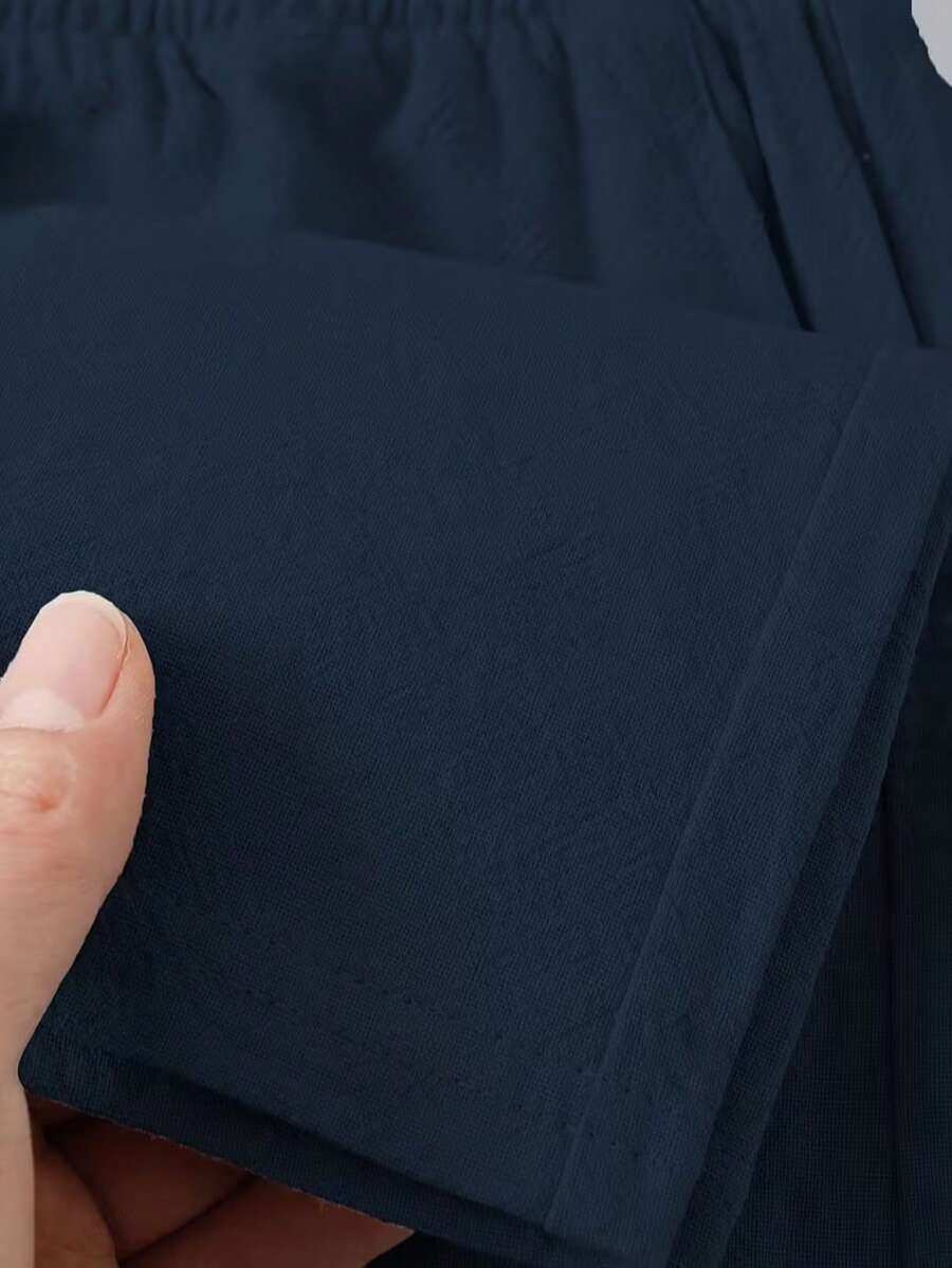Pantalones casuales sueltos de lino negro tejido, adecuados para primavera/otoño/verano