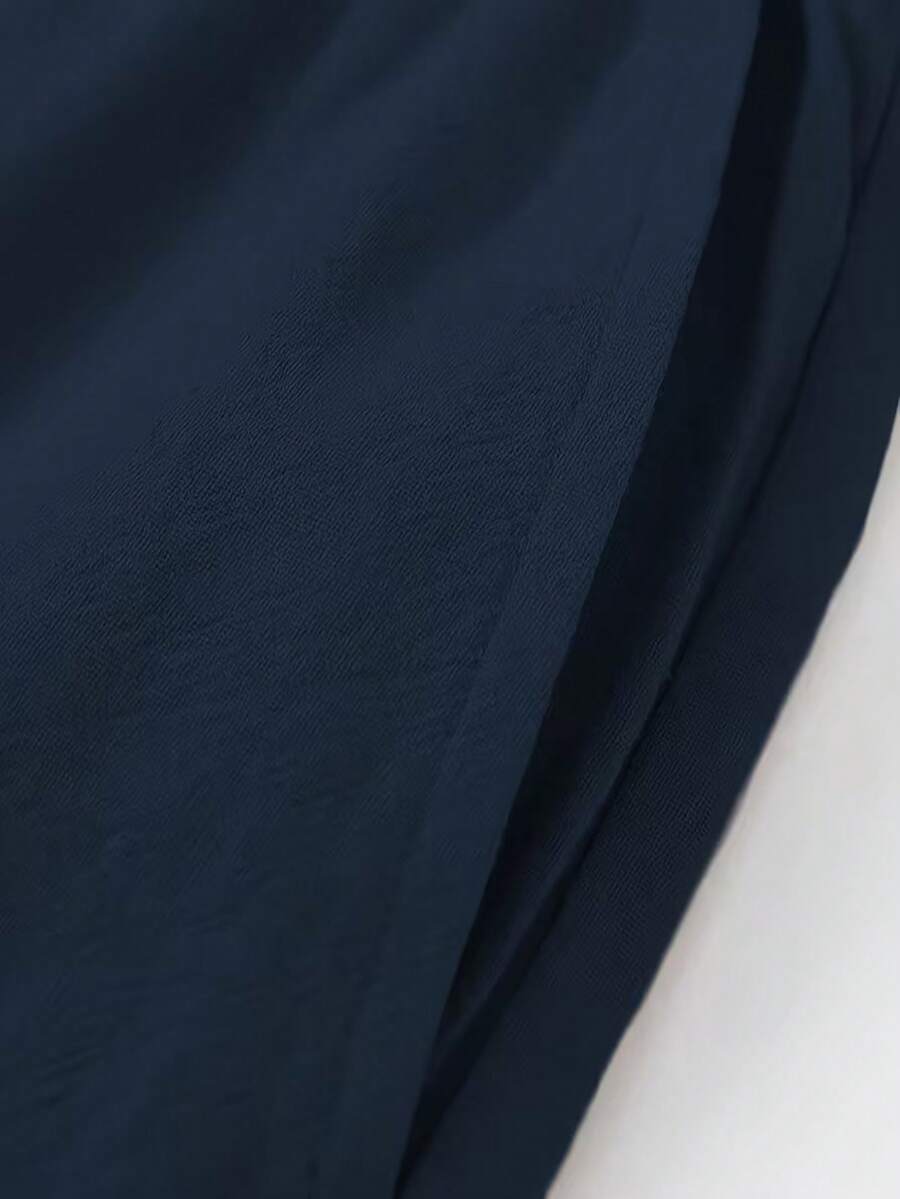 Pantalones casuales sueltos de lino negro tejido, adecuados para primavera/otoño/verano